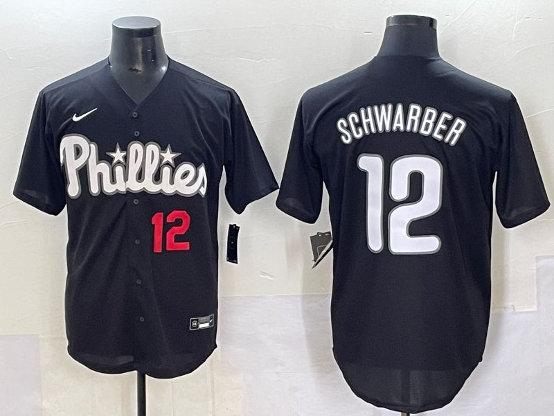 Men 2025 Philadelphia Phillies #12 Schwarber Black Fashion Nike MLB Jersey style 7095